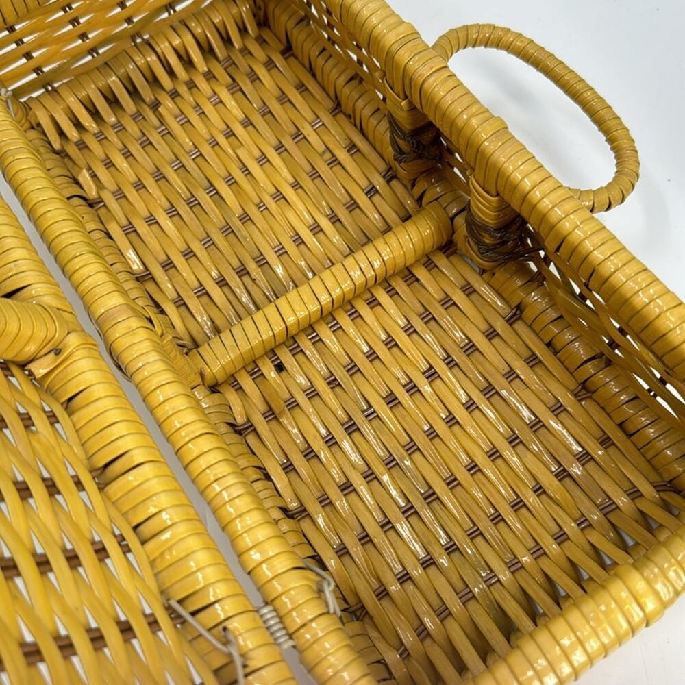 Vintage Yellow Wicker picnic basket handbag - Picture 8 of 12